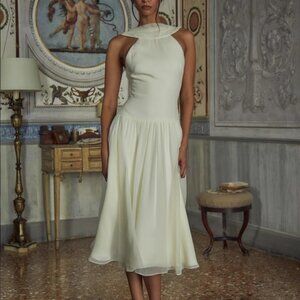 NWT Mirror Palais Double Cowl Lady Length Dress in Crème (S)